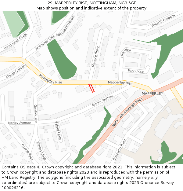 29, MAPPERLEY RISE, NOTTINGHAM, NG3 5GE: Location map and indicative extent of plot