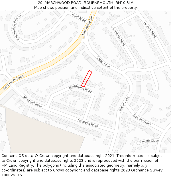 29, MARCHWOOD ROAD, BOURNEMOUTH, BH10 5LA: Location map and indicative extent of plot