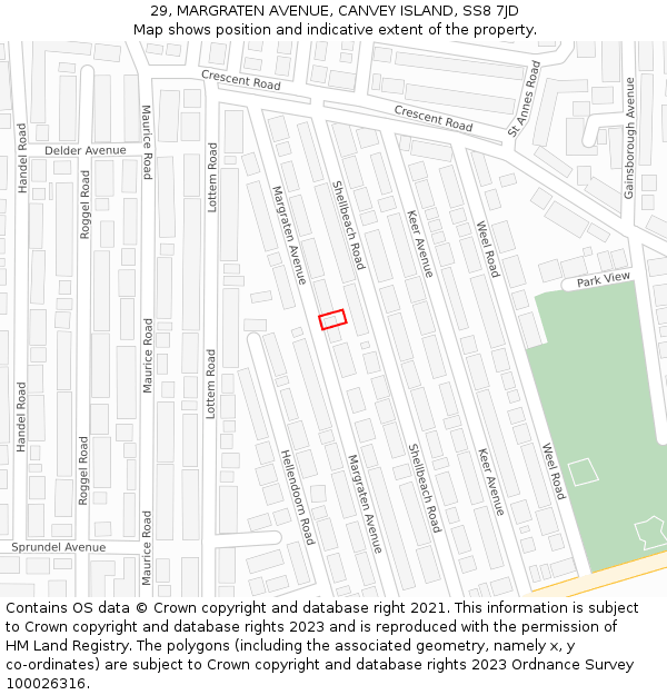 29, MARGRATEN AVENUE, CANVEY ISLAND, SS8 7JD: Location map and indicative extent of plot