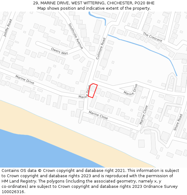 29, MARINE DRIVE, WEST WITTERING, CHICHESTER, PO20 8HE: Location map and indicative extent of plot