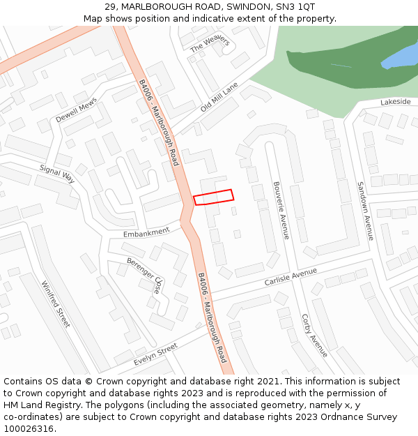 29, MARLBOROUGH ROAD, SWINDON, SN3 1QT: Location map and indicative extent of plot