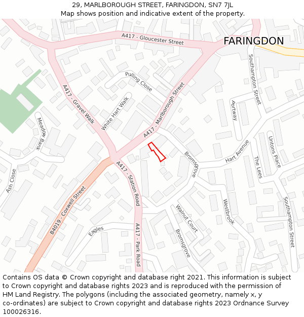 29, MARLBOROUGH STREET, FARINGDON, SN7 7JL: Location map and indicative extent of plot
