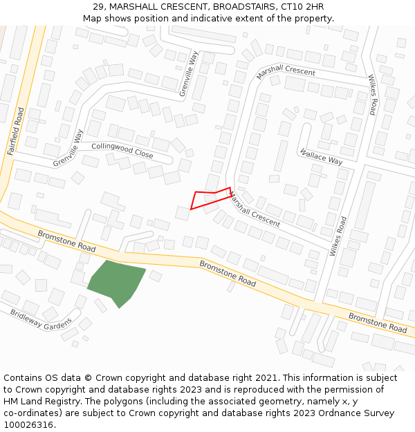 29, MARSHALL CRESCENT, BROADSTAIRS, CT10 2HR: Location map and indicative extent of plot