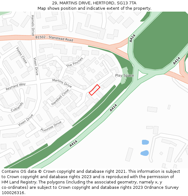 29, MARTINS DRIVE, HERTFORD, SG13 7TA: Location map and indicative extent of plot