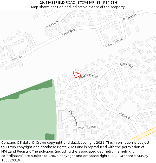 29, MASEFIELD ROAD, STOWMARKET, IP14 1TH: Location map and indicative extent of plot