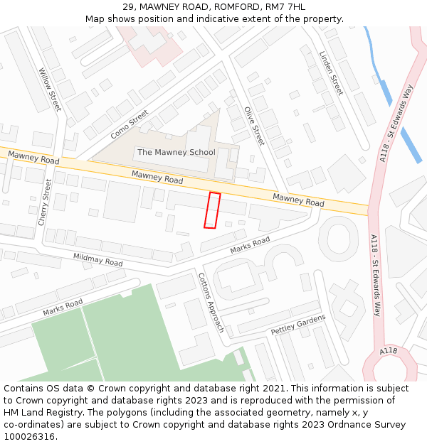 29, MAWNEY ROAD, ROMFORD, RM7 7HL: Location map and indicative extent of plot