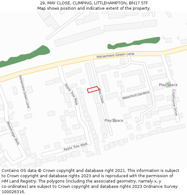 29, MAY CLOSE, CLIMPING, LITTLEHAMPTON, BN17 5TF: Location map and indicative extent of plot