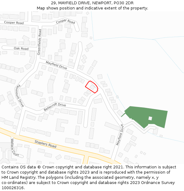 29, MAYFIELD DRIVE, NEWPORT, PO30 2DR: Location map and indicative extent of plot