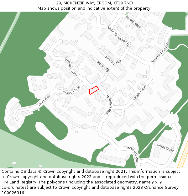 29, MCKENZIE WAY, EPSOM, KT19 7ND: Location map and indicative extent of plot