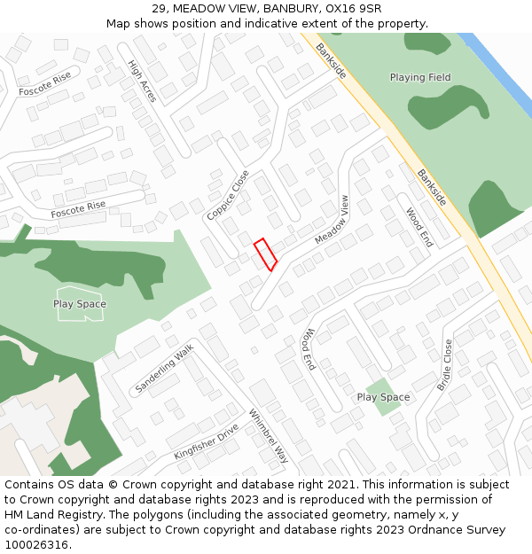 29, MEADOW VIEW, BANBURY, OX16 9SR: Location map and indicative extent of plot