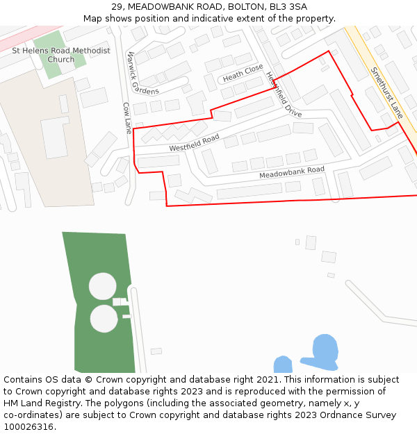 29, MEADOWBANK ROAD, BOLTON, BL3 3SA: Location map and indicative extent of plot