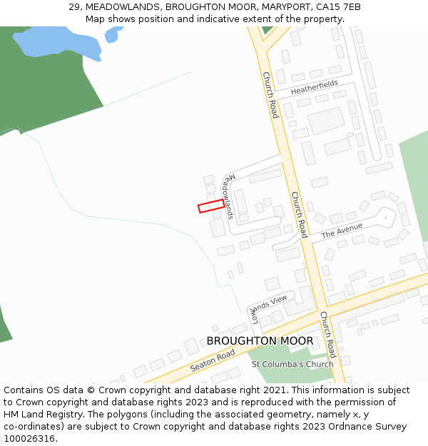 29, MEADOWLANDS, BROUGHTON MOOR, MARYPORT, CA15 7EB: Location map and indicative extent of plot