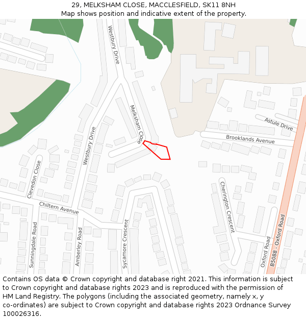 29, MELKSHAM CLOSE, MACCLESFIELD, SK11 8NH: Location map and indicative extent of plot