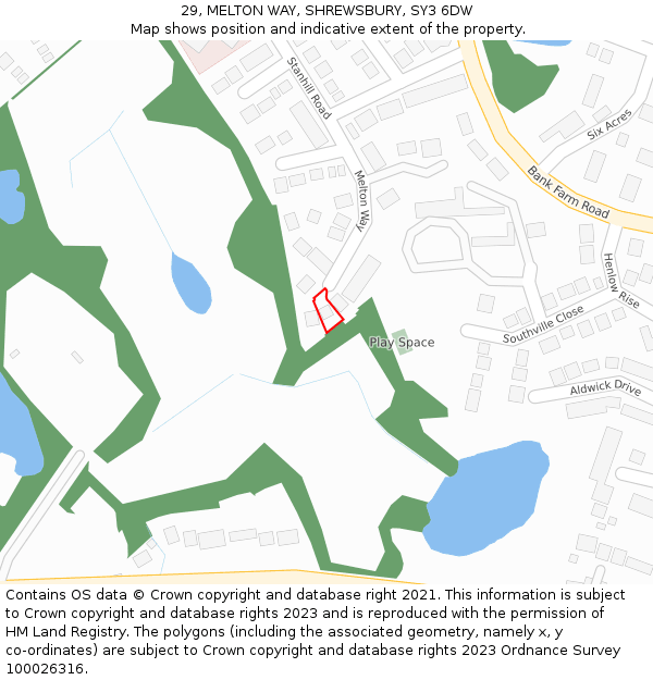 29, MELTON WAY, SHREWSBURY, SY3 6DW: Location map and indicative extent of plot