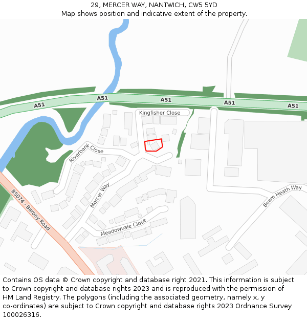 29, MERCER WAY, NANTWICH, CW5 5YD: Location map and indicative extent of plot