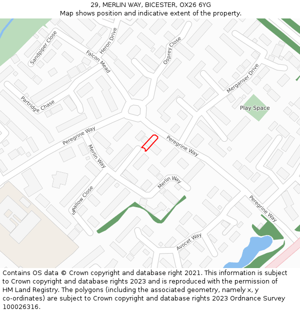 29, MERLIN WAY, BICESTER, OX26 6YG: Location map and indicative extent of plot