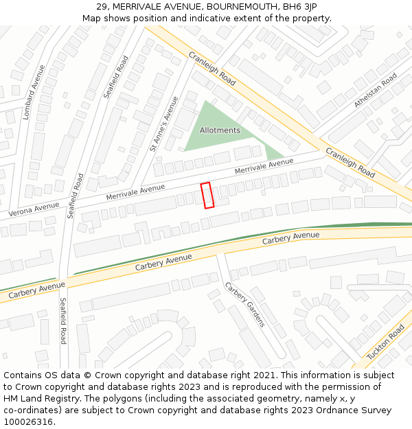 29, MERRIVALE AVENUE, BOURNEMOUTH, BH6 3JP: Location map and indicative extent of plot