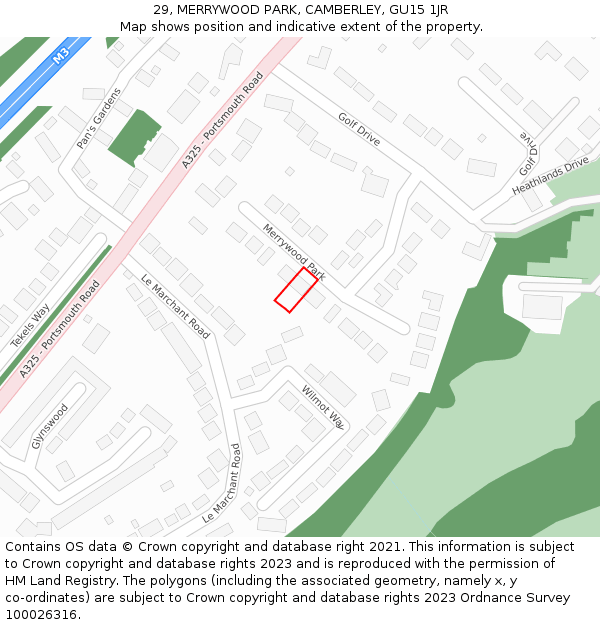 29, MERRYWOOD PARK, CAMBERLEY, GU15 1JR: Location map and indicative extent of plot