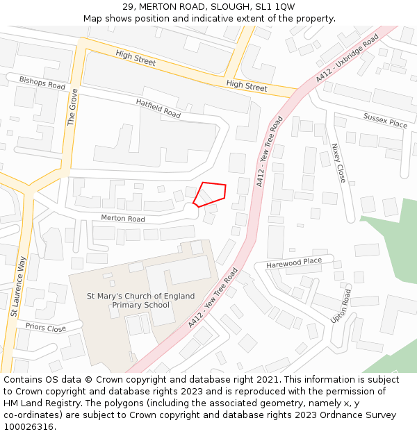 29, MERTON ROAD, SLOUGH, SL1 1QW: Location map and indicative extent of plot