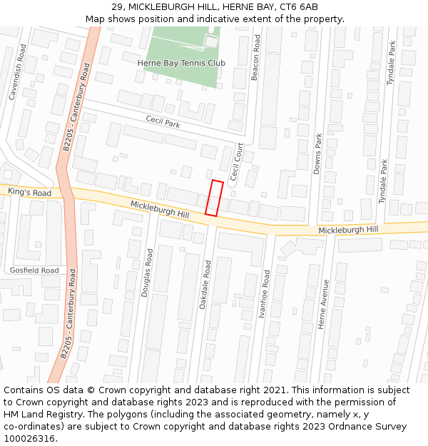 29, MICKLEBURGH HILL, HERNE BAY, CT6 6AB: Location map and indicative extent of plot
