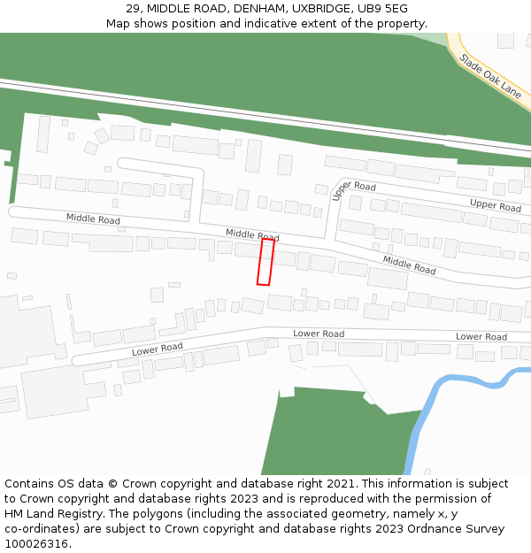 29, MIDDLE ROAD, DENHAM, UXBRIDGE, UB9 5EG: Location map and indicative extent of plot