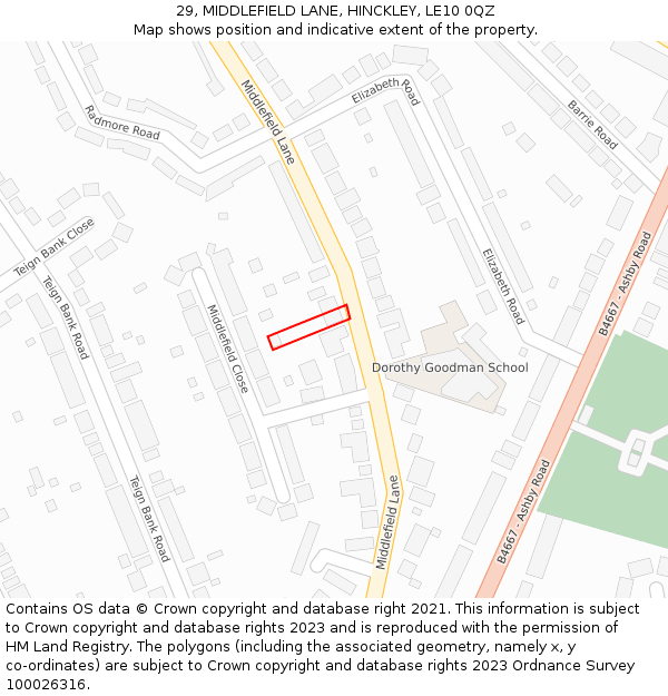 29, MIDDLEFIELD LANE, HINCKLEY, LE10 0QZ: Location map and indicative extent of plot