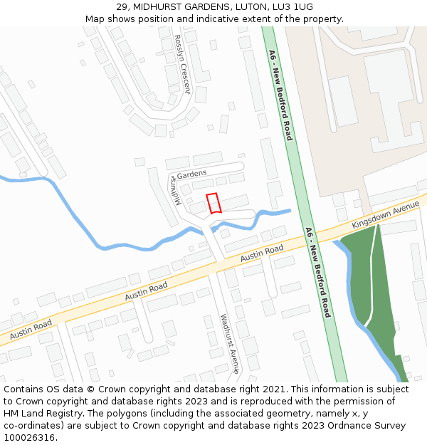 29, MIDHURST GARDENS, LUTON, LU3 1UG: Location map and indicative extent of plot