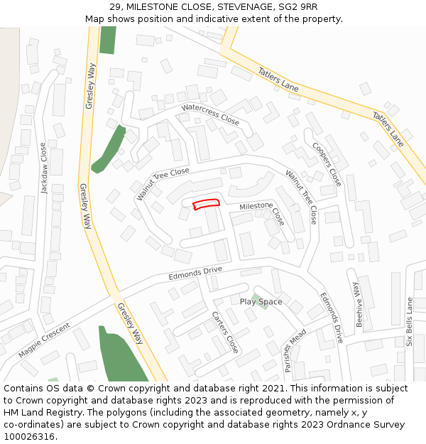 29, MILESTONE CLOSE, STEVENAGE, SG2 9RR: Location map and indicative extent of plot