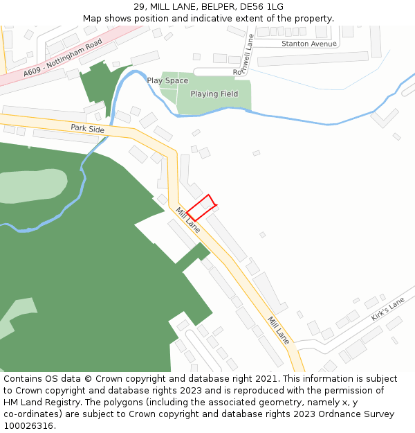 29, MILL LANE, BELPER, DE56 1LG: Location map and indicative extent of plot