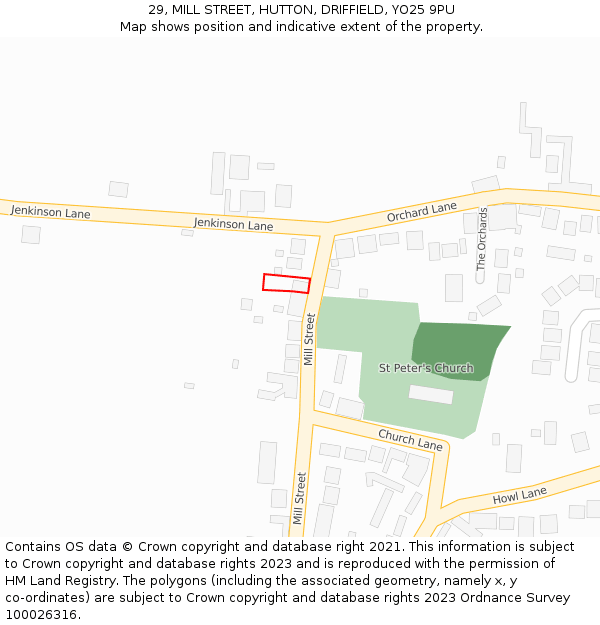 29, MILL STREET, HUTTON, DRIFFIELD, YO25 9PU: Location map and indicative extent of plot