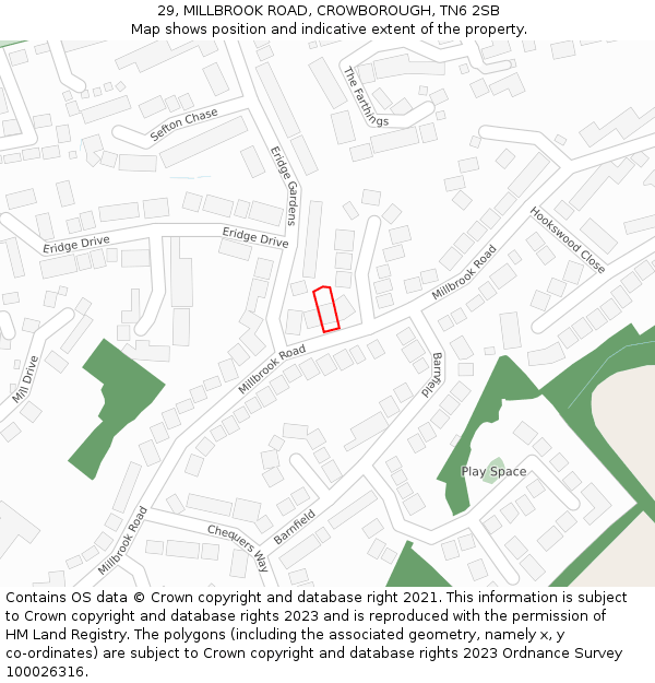 29, MILLBROOK ROAD, CROWBOROUGH, TN6 2SB: Location map and indicative extent of plot