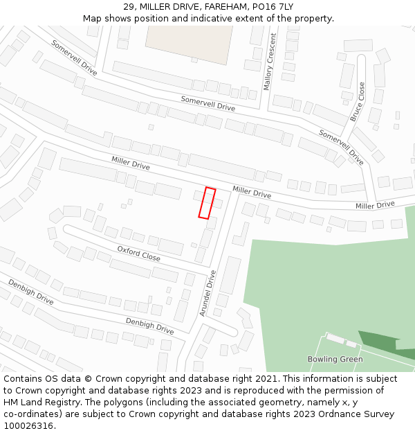 29, MILLER DRIVE, FAREHAM, PO16 7LY: Location map and indicative extent of plot