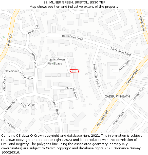 29, MILNER GREEN, BRISTOL, BS30 7BF: Location map and indicative extent of plot