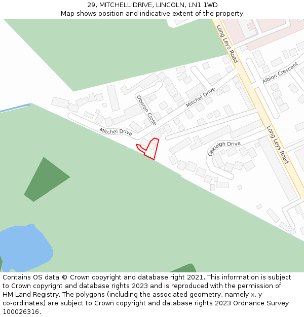 29, MITCHELL DRIVE, LINCOLN, LN1 1WD: Location map and indicative extent of plot