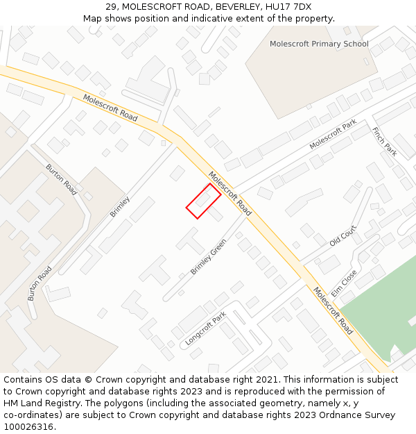 29, MOLESCROFT ROAD, BEVERLEY, HU17 7DX: Location map and indicative extent of plot