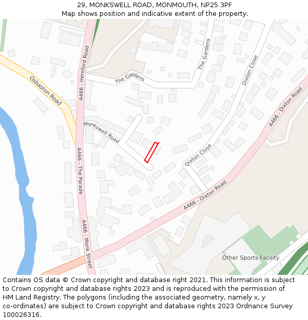 29, MONKSWELL ROAD, MONMOUTH, NP25 3PF: Location map and indicative extent of plot