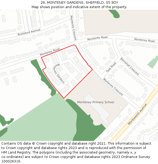 29, MONTENEY GARDENS, SHEFFIELD, S5 9DY: Location map and indicative extent of plot