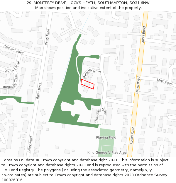 29, MONTEREY DRIVE, LOCKS HEATH, SOUTHAMPTON, SO31 6NW: Location map and indicative extent of plot