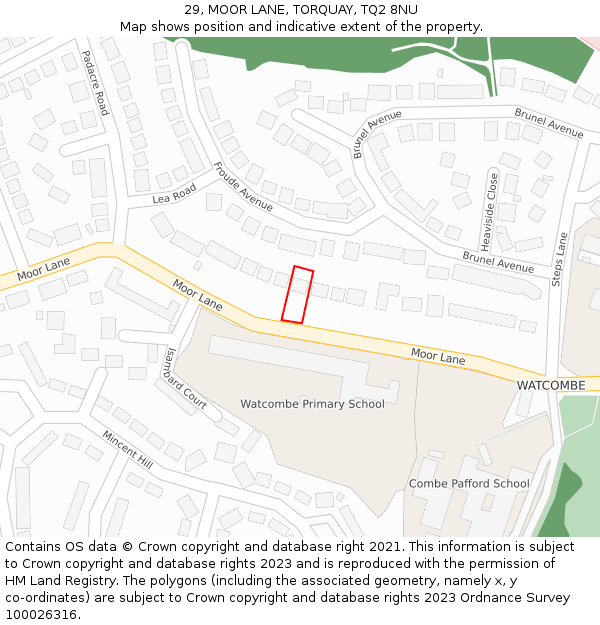 29, MOOR LANE, TORQUAY, TQ2 8NU: Location map and indicative extent of plot