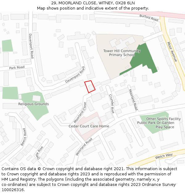 29, MOORLAND CLOSE, WITNEY, OX28 6LN: Location map and indicative extent of plot