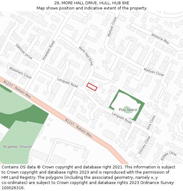 29, MORE HALL DRIVE, HULL, HU8 9XE: Location map and indicative extent of plot