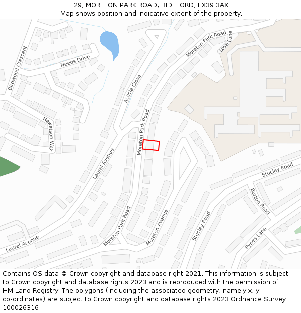29, MORETON PARK ROAD, BIDEFORD, EX39 3AX: Location map and indicative extent of plot