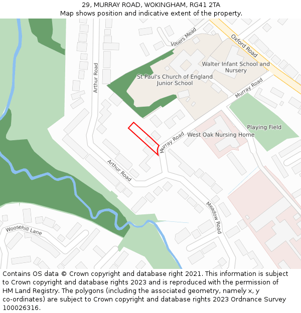 29, MURRAY ROAD, WOKINGHAM, RG41 2TA: Location map and indicative extent of plot