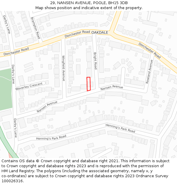 29, NANSEN AVENUE, POOLE, BH15 3DB: Location map and indicative extent of plot