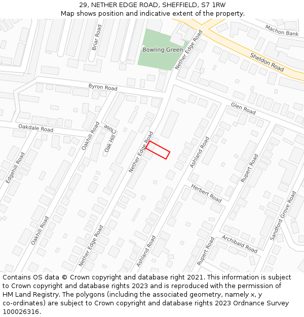 29, NETHER EDGE ROAD, SHEFFIELD, S7 1RW: Location map and indicative extent of plot