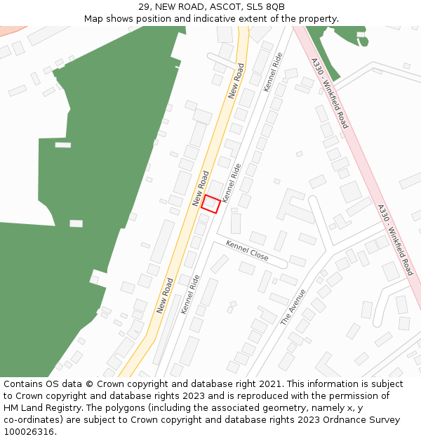 29, NEW ROAD, ASCOT, SL5 8QB: Location map and indicative extent of plot