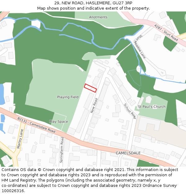 29, NEW ROAD, HASLEMERE, GU27 3RP: Location map and indicative extent of plot