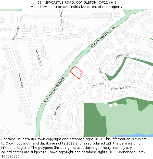 29, NEWCASTLE ROAD, CONGLETON, CW12 4HN: Location map and indicative extent of plot