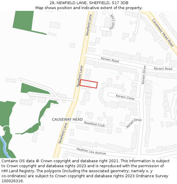 29, NEWFIELD LANE, SHEFFIELD, S17 3DB: Location map and indicative extent of plot