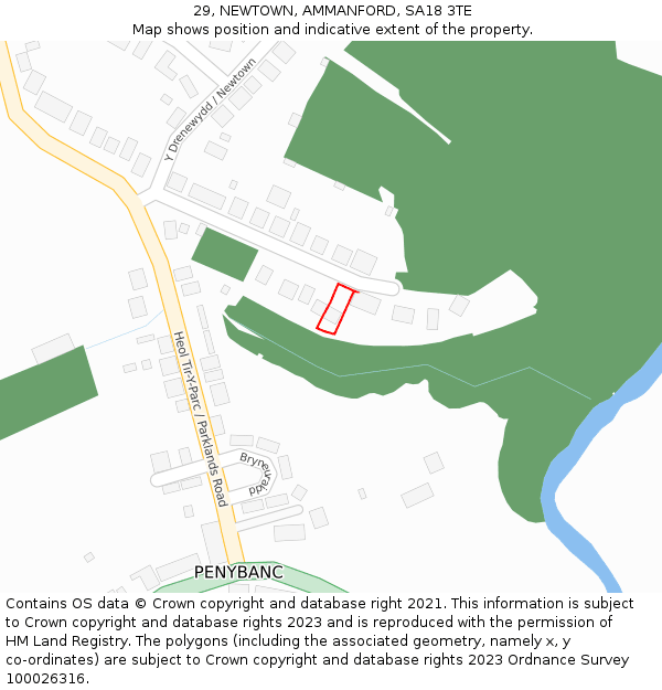 29, NEWTOWN, AMMANFORD, SA18 3TE: Location map and indicative extent of plot